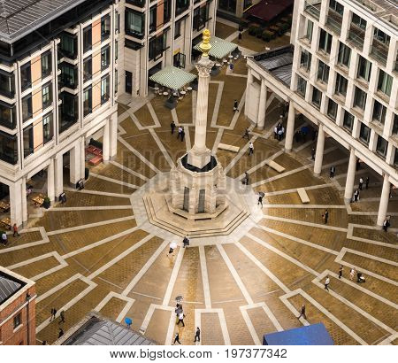 Paternoster Square, London, 27th,July,2017.  The Square next to St Paul's Cathedral was devastated by bombs in The Blitz World War II. It is now the location of the London Stock Exchange.