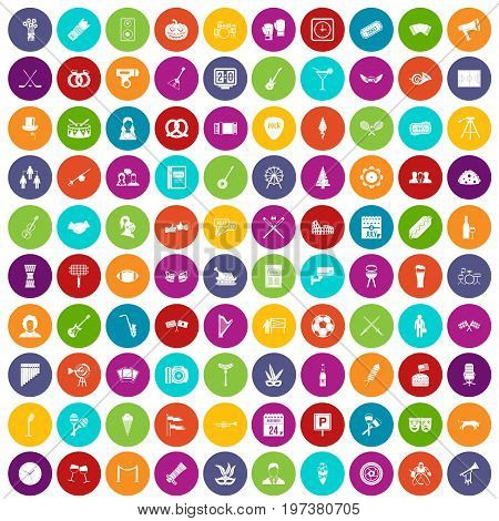 100 meeting icons set in different colors circle isolated vector illustration