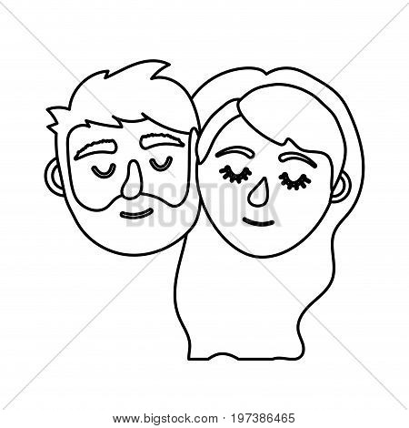 line couple lover head with closed eyes and hairstyle vector illystration