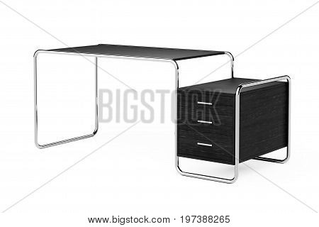 Large Modern Empty Wooden Office Table with Drawers on a white background. 3d Rendering.