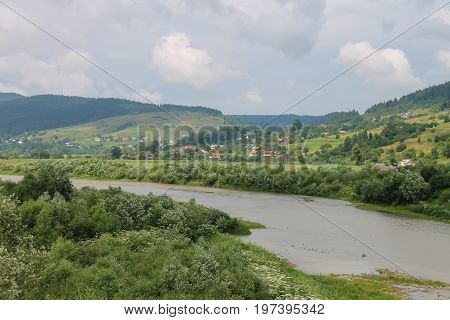 River Schodnica in summer Carpathians in  Ukraine