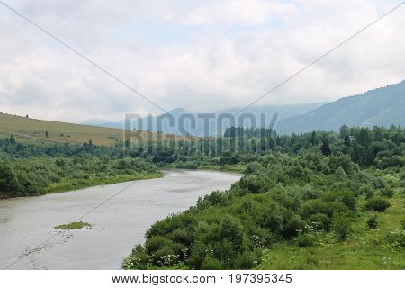 River Schodnica in summer Carpathians in Ukraine