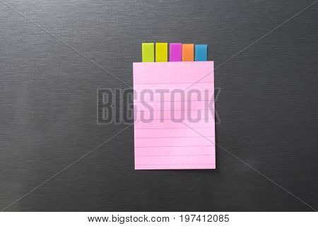 Empty Paper Sheet On Refrigerator Door. Note Paper.