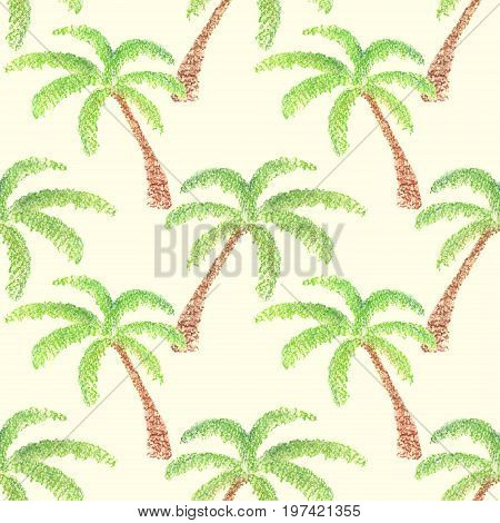 Seamless pattern with hand drawn palms on soat yellow background