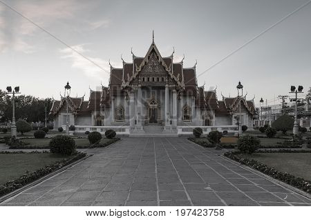 White mable temple Bangkok Thailand cuture landmark