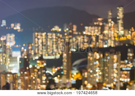Blurred light night view residence downtown over highl hill abstract background