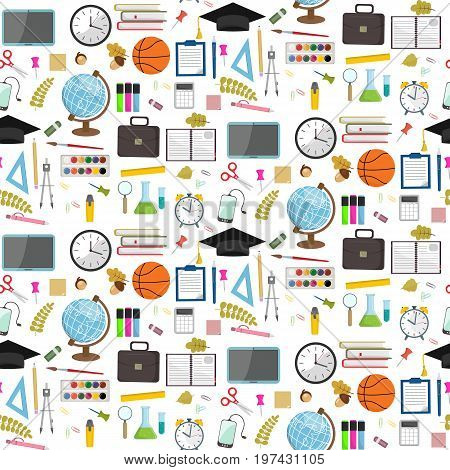 Seamless school pattern on a white background. Vector stock illustration.