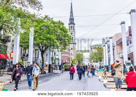 Montreal, Canada - May 26, 2017: People Walking On Saint Denis Street In Montreal's Plateau Mont Roy