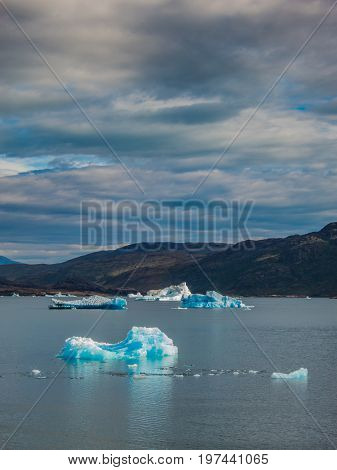 Icebergs under the clouds near Narsarsuaq Greenland