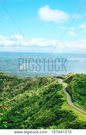 Taal crater lake seen from the slopes of the highly active taal volcano tagaytay in the Philippines, Mountain park tagaytay.