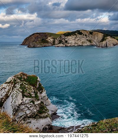 Cliffs in Barrika coast seashore Basque Country