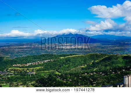 Taal crater lake seen from the slopes of the highly active taal volcano tagaytay in the philippines Mountain park tagaytay.