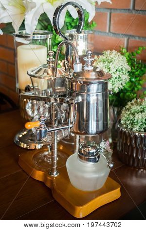 Vintage styled dinning table setting stock photo