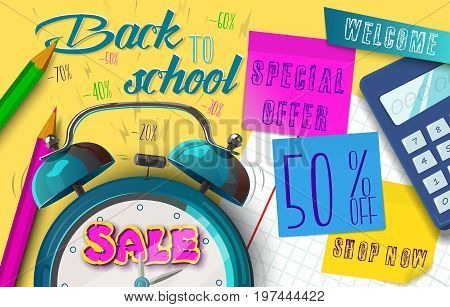 Back to school. Tipographic Banner. Bright flyer. Vector Illustration