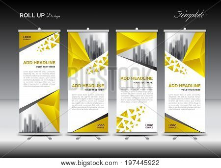 Roll up banner stand template design Yellow banner layout advertisement pull up polygon background vector illustration business flyer display x-banner flag-banner infographics presentation