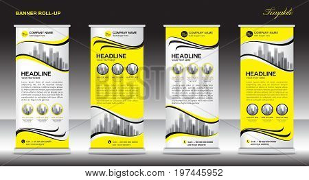Roll up banner stand template design Yellow banner layout advertisement pull up polygon background vector illustration business flyer display x-banner flag-banner infographics presentation