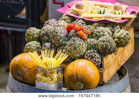 Asparagus and cheese plate outside local restaurant in Rome, Italy.