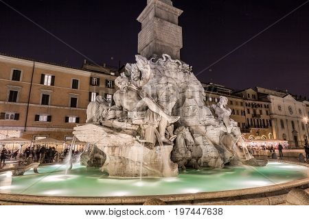Fontana dei Quattro Fiumi centre Rome, Italy.