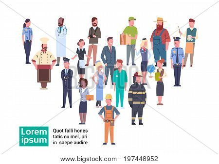 People Group Different Occupation Set Workers Profession Collection Flat Vector Illustration