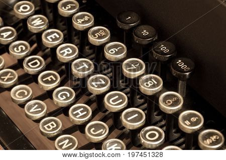 Keys of an old vintage mechanical typewriter