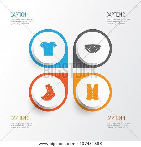 Clothes Icons Set. Collection Of Half-Hose, Briefs, Waistcoat And Other Elements