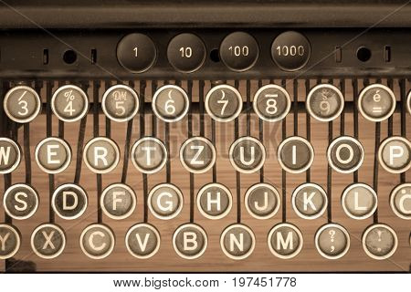 Keys of an old vintage mechanical typewriter