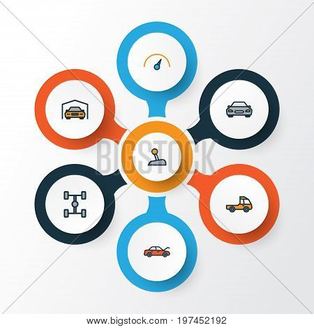 Auto Colorful Outline Icons Set. Collection Of Shed, Automobile, Level And Other Elements