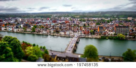 Tilt-shift Panoramic Aerial View Of Namur, Spring Day