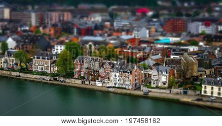 Tilt-shift Panoramic Aerial View Of Namur, Spring Day