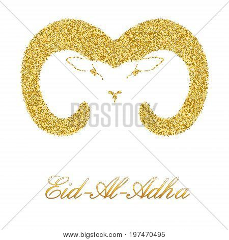 The head of a sheep from golden sequins to an Islamic holiday Aid- Al- Adha. Vector illustration on white background