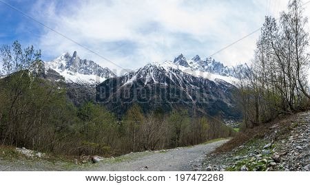 Panoramic view of Alps the highest and most extensive mountain range system that lies entirely in Europe