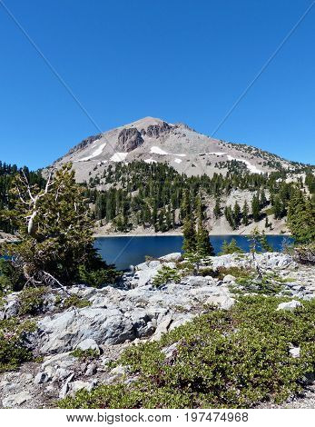 Lassen Peak and Lake Helen at Lassen Volcanic National Park.