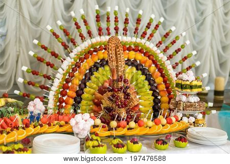 Banquet, wedding table, meal at the wedding, reception, table decor, decor of food