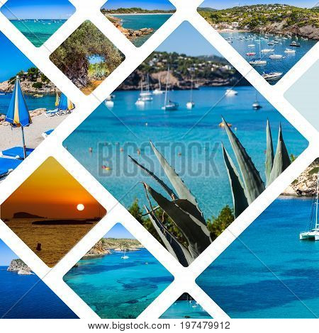 Collage of  island  Ibiza, Spain. Europe .