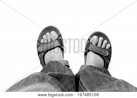 Sandals background / Sandals are an open type of footwear, consisting of a sole held to the wearer's foot by straps going over the instep and, sometimes, around the ankle