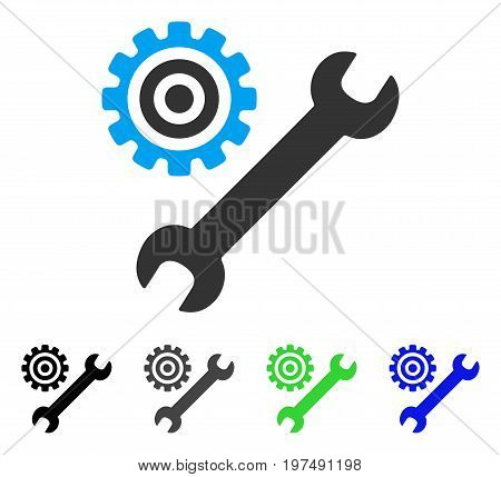 Service Tools flat vector illustration. Colored service tools gray, black, blue, green icon versions. Flat icon style for web design.