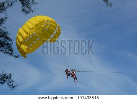Playing Parasailing In Phuket, Thailand