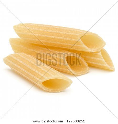 Italian pasta isolated on white background. Pennoni. Penne rigate.