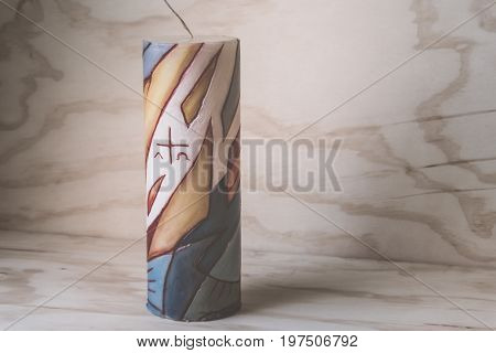 Religious Wax Candle With Symbols