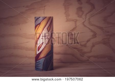 Religious Wax Candle With Symbols