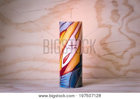 Religious Wax Candle With Symbols