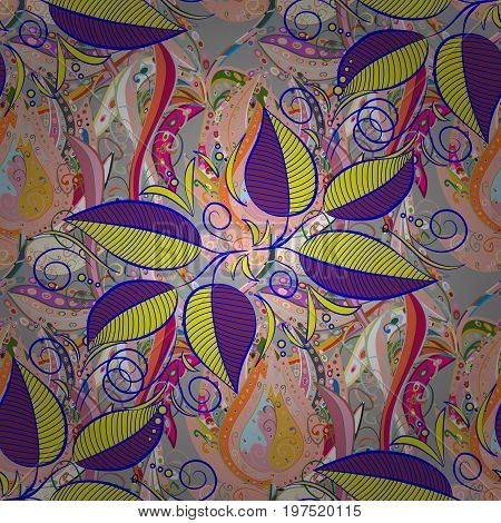 Colour Spring Theme Seamless Pattern Background. Flat Leaf Elements Design. Seamless Chichi Fabric P
