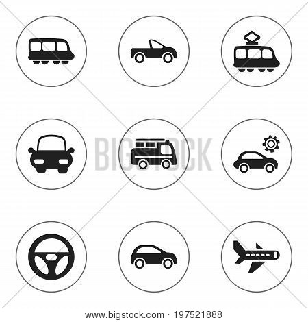 Set Of 9 Editable Shipment Icons. Includes Symbols Such As Drophead Coupe, Lorry, Drive Control And More