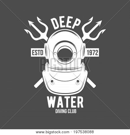 Scuba diving label emblem and designed elements. Underwater swimming logo. Sea dive, spearfishing, vector illustration.