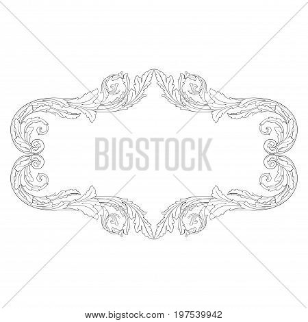 Vintage baroque frame scroll ornament engraving border floral retro pattern antique style acanthus foliage swirl decorative design element filigree calligraphy vector | damask - stock vector