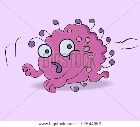 Funny Pink Cartoon Monster on violet background