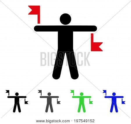 Signal Flags flat vector illustration. Colored signal flags gray, black, blue, green pictogram variants. Flat icon style for application design.