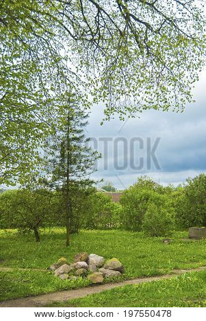 Baltic (Latvian) countryside scene - typical view of Latvian country home