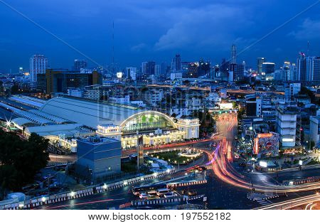 BANGKOK, THAILAND - 29 JULY, 2017 :  Bangkok city skyline Hua Lamphong station Bangkok railway station Thailand.