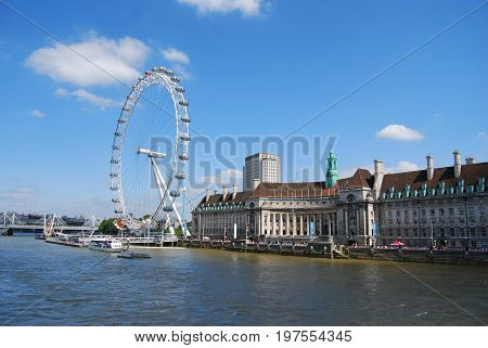 London, United Kingdom - July 22, 2014: The London eye - Europe's tallest Ferris wheel and most popular tourist attraction in London